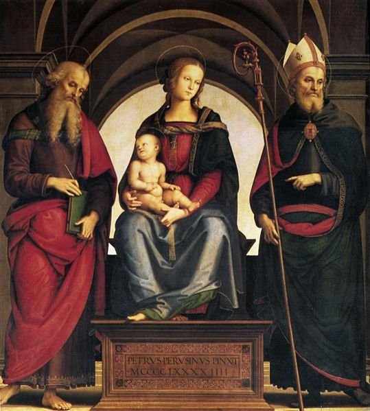 Madonna col Bambino in trono tra i santi Giovanni evangelista e Agostino - Pietro Perugino
